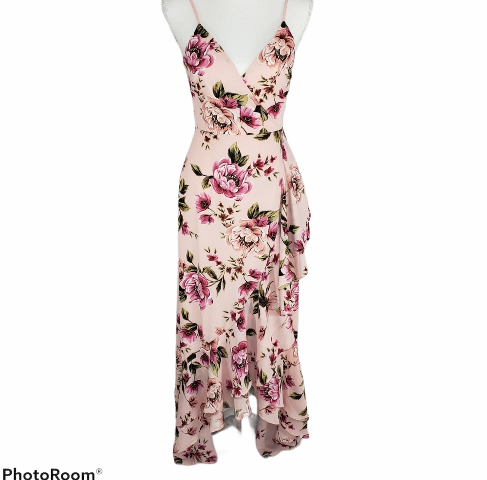 Lulus Pink Blush Floral Faux Wrap Maxi Dress XS